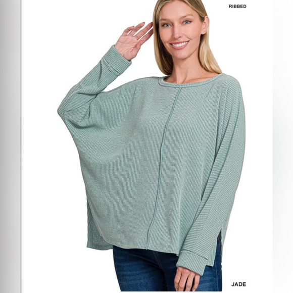❤️ ZENANA 6 colors RIBBED CENTER SEAM
DOLMAN SLEEVE HI LOW
SWEATER - Picture 1 of 6